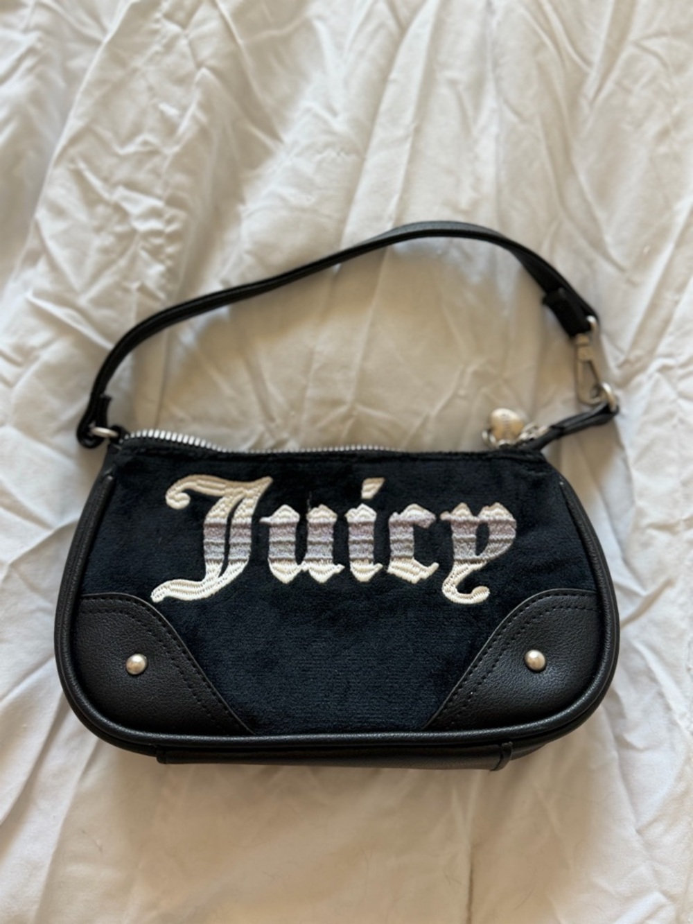 Juicy Couture Black Mini 'Juice' Embroidered Shoulder Bag
